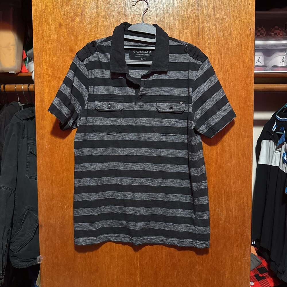 Calvin Klein Black Striped Polo Shirt Men's Medium Short Sleeve Golf Button Up